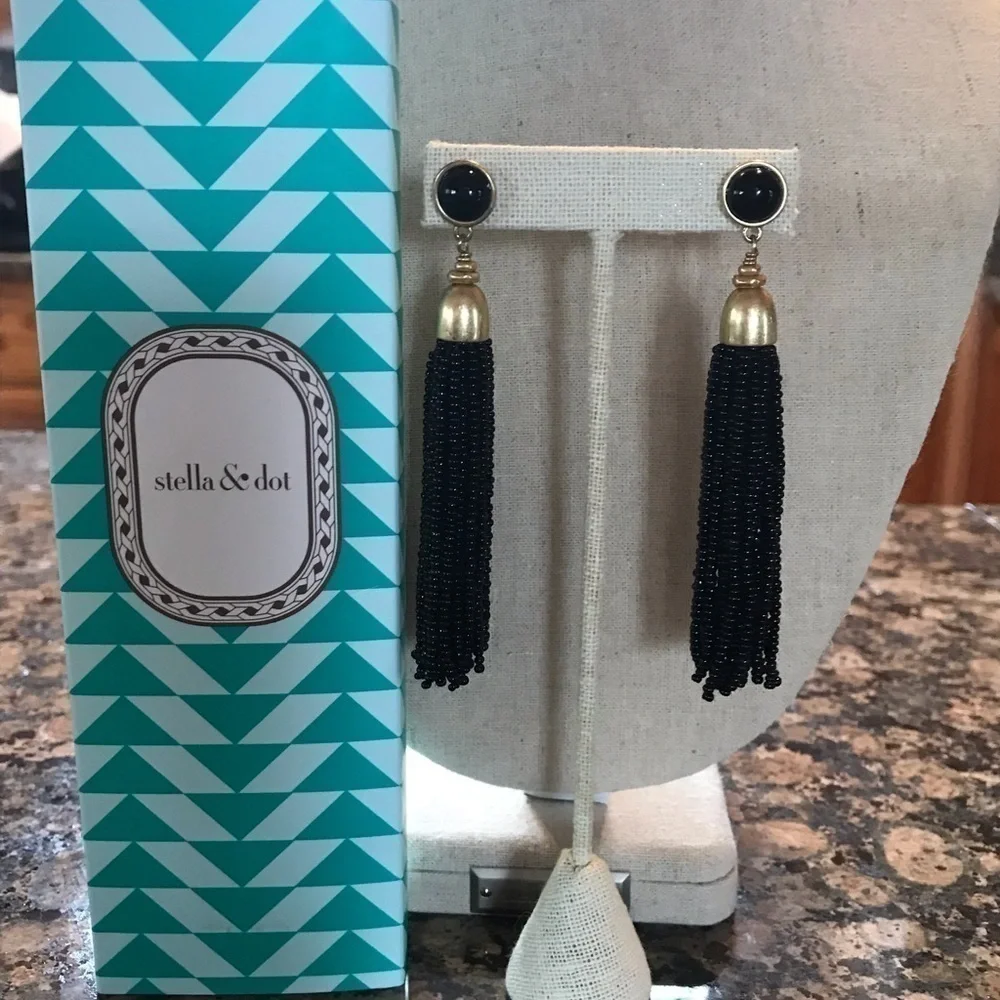 Stella & Dot Earrings Gita Black Tassel Chandelier Earrings